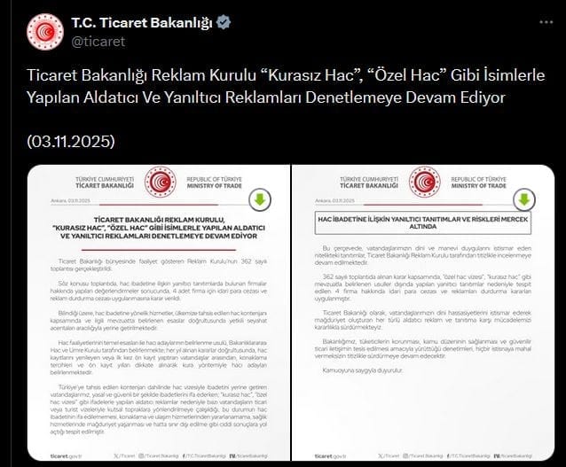 “Kurasız Hac”, “Özel Hac” Aldatıcı Ve Yanıltıcı Reklamlardan 4 firmaya ceza